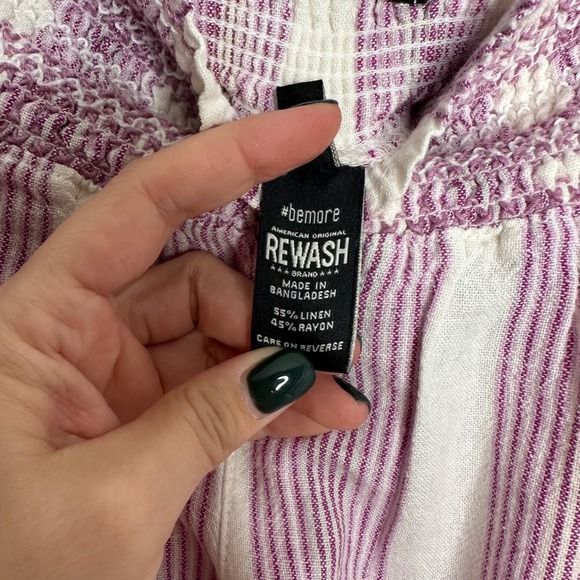 REWASH Women's Striped Smocked Waist Wide Leg High Rise Linen Blend Pants Size S - Picture 5 of 8